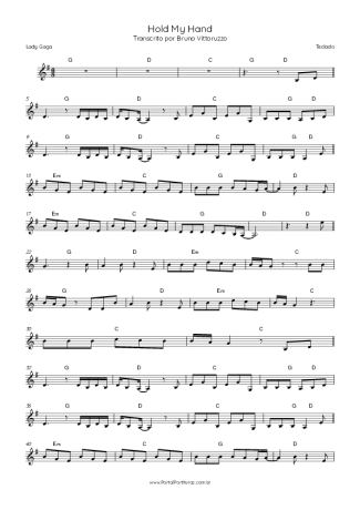 Lady Gaga Hold My Hand score for Keyboard