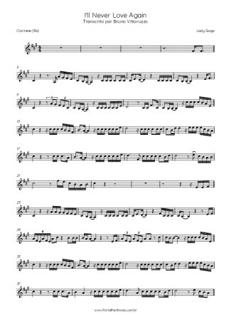 Lady Gaga I´ll Never Love Again score for Clarinet (Bb)