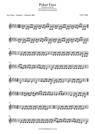 Lady Gaga  score for Clarinet (Bb)