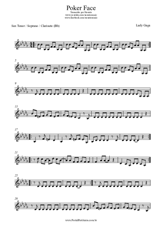 Lady Gaga Poker Face score for Tenor Saxophone Soprano (Bb)