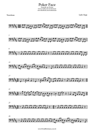 Lady Gaga Poker Face score for Trombone