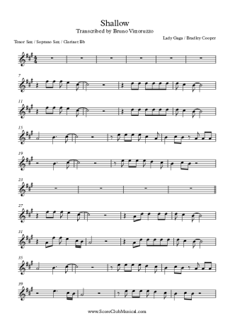 Lady Gaga Shallow score for Clarinet (Bb)