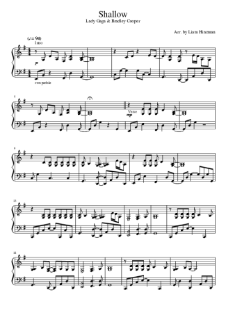 Lady Gaga Shallow score for Piano