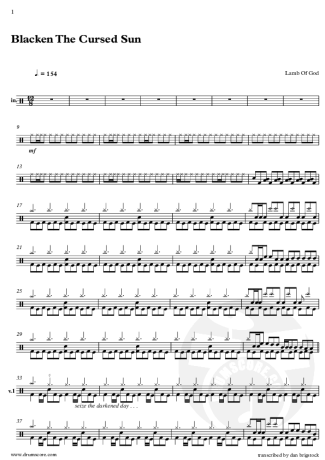 Lamb Of God Blacken The Cursed Sun score for Drums