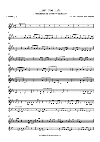 Lana Del Rey Lust For Life score for Clarinet (C)