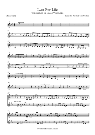 Lana Del Rey  score for Clarinet (C)