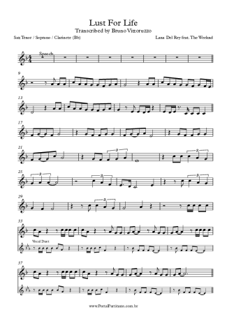 Lana Del Rey Lust For Life score for Tenor Saxophone Soprano (Bb)