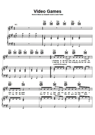 Lana Del Rey Video Games score for Piano