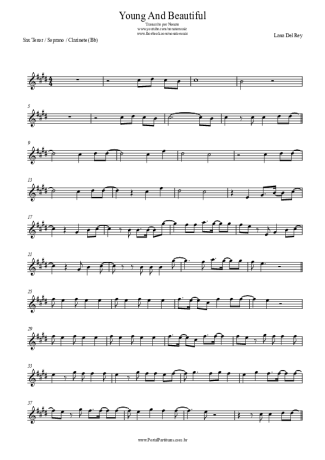 Lana Del Rey Young And Beautiful score for Tenor Saxophone Soprano (Bb)