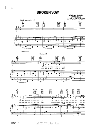 Lara Fabian Broken Vow score for Piano