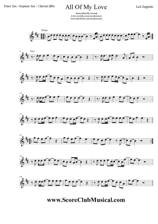 Led Zeppelin All My Love score for Clarinet (Bb)