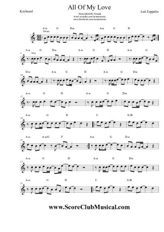 Led Zeppelin All My Love score for Keyboard