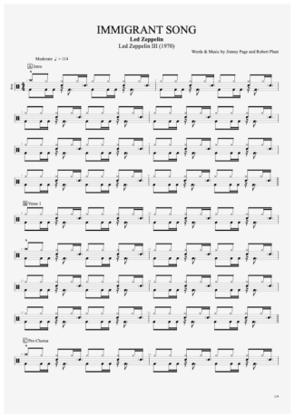 Led Zeppelin Immigrant Song score for Drums