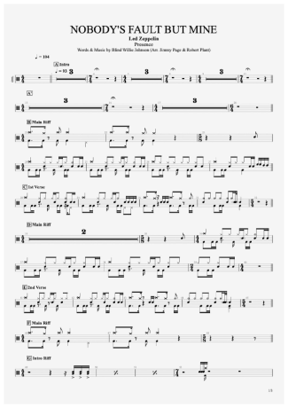 Led Zeppelin Nobody´s Fault But Mine score for Drums