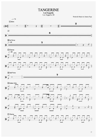 Led Zeppelin Tangerine score for Drums