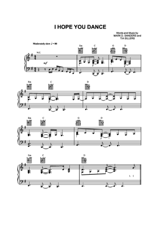 Lee Ann Womack I Hope You Dance score for Piano