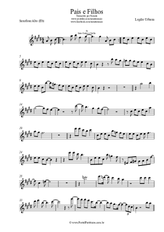 Legião Urbana Pais E Filhos score for Alto Saxophone