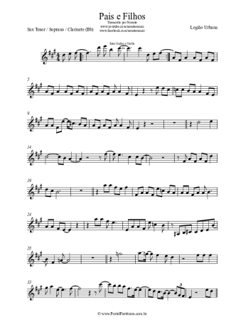Legião Urbana Pais E Filhos score for Tenor Saxophone Soprano (Bb)