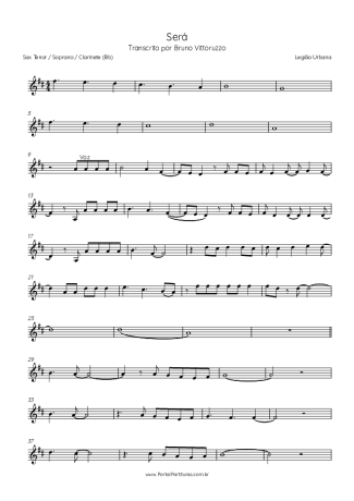 Legião Urbana Será score for Tenor Saxophone Soprano (Bb)