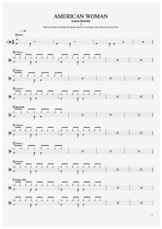 Lenny Kravitz American Woman score for Drums