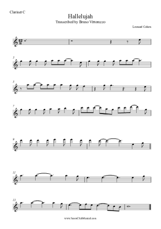Leonard Cohen Hallelujah score for Clarinet (C)