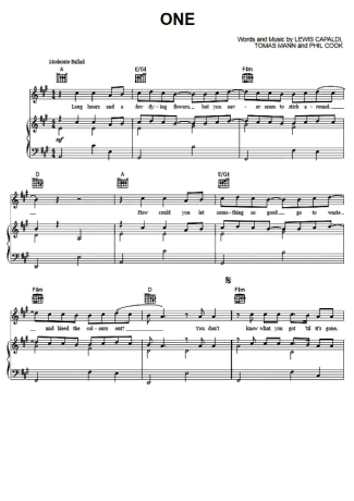 Lewis Capaldi One score for Piano