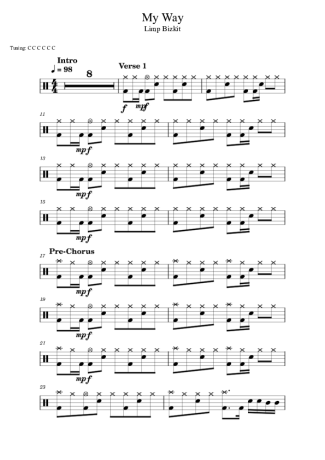 Limp Bizkit My Way score for Drums