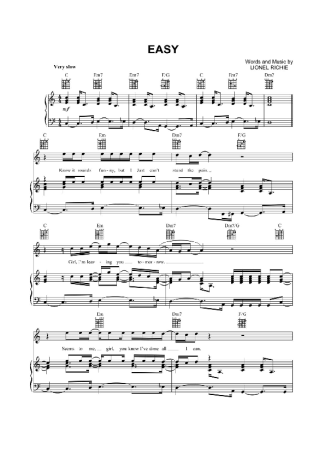 Lionel Richie Easy score for Piano