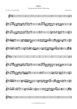 Lionel Richie Hello score for Tenor Saxophone Soprano (Bb)