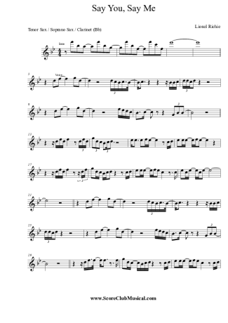 Lionel Richie Say You, Say Me score for Clarinet (Bb)