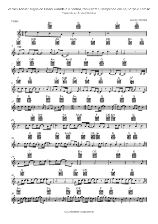 Louvor Aliança Vamos Adorar, Digno De Glória, Grande é O Senhor, Meu Prazer, Rompendo Em Fé, Corpo E Família score for Acoustic Guitar