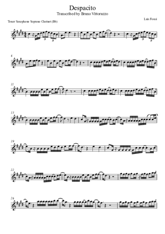 Luis Fonsi Despacito score for Tenor Saxophone Soprano Clarinet (Bb)