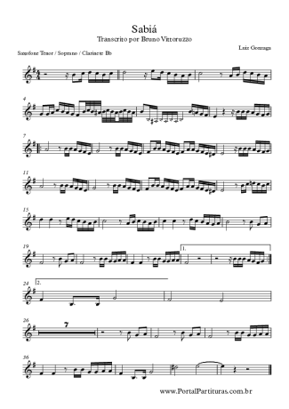Luiz Gonzaga Sabiá score for Tenor Saxophone Soprano (Bb)