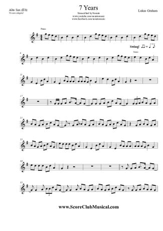 Lukas Graham 7 Years score for Alto Saxophone