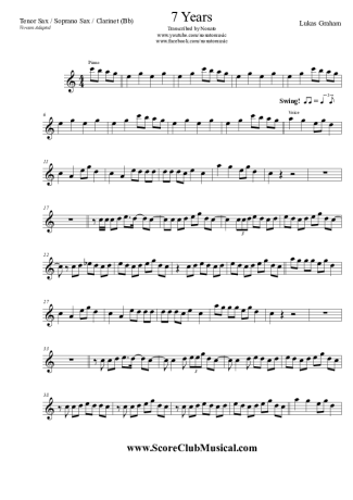 Lukas Graham 7 Years score for Clarinet (Bb)