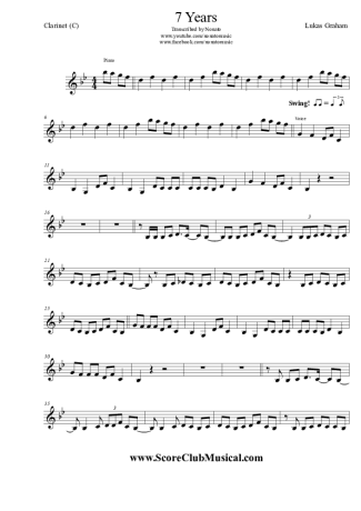 Lukas Graham 7 Years score for Clarinet (C)