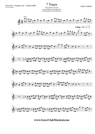 Lukas Graham 7 Years score for Tenor Saxophone Soprano (Bb)