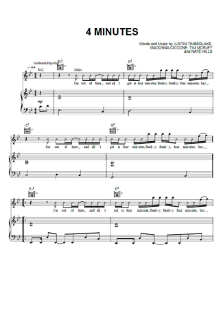 Madonna 4 Minutes score for Piano
