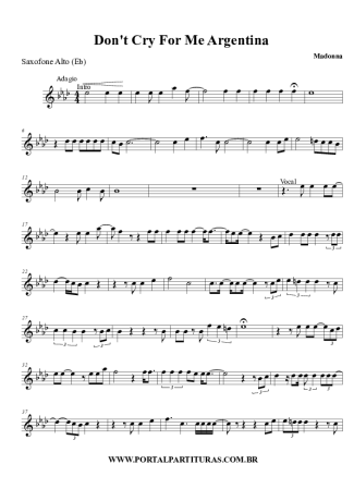Madonna Don´t Cry For Me Argentina score for Alto Saxophone