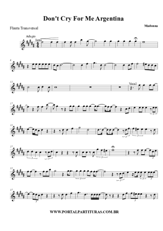 Madonna Don´t Cry For Me Argentina score for Flute