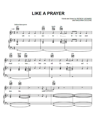 Madonna Like A Prayer score for Piano