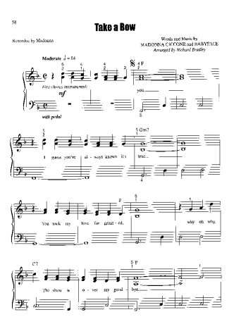 Madonna Take a Bow (Arr Richard Bradley) score for Piano
