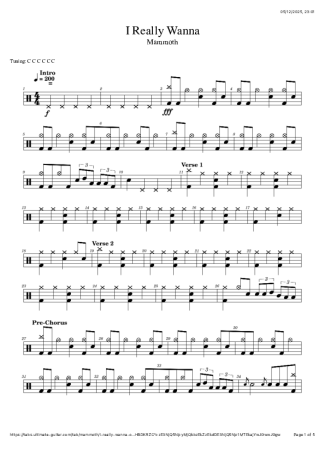 Mammoth I Really Wanna score for Drums