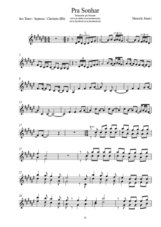 Marcelo Jeneci Pra Sonhar score for Tenor Saxophone Soprano (Bb)
