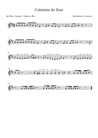 Marchinhas de Carnaval Cabeleira Do Zezé score for Tenor Saxophone Soprano (Bb)