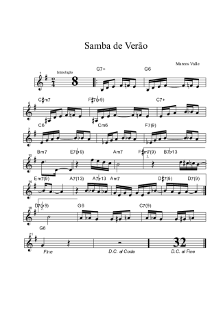 Marcos Valle Samba de Verão score for Tenor Saxophone Soprano (Bb)