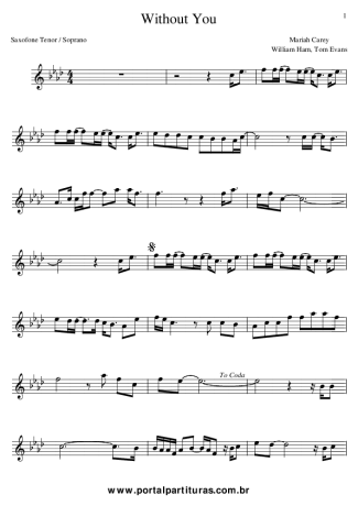 Mariah Carey Without You score for Tenor Saxophone Soprano (Bb)