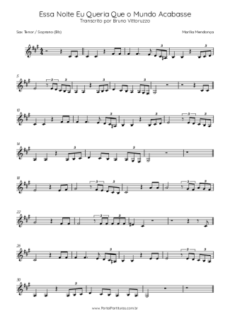 Marília Mendonça Essa Noite Eu Queria Que O Mundo Acabasse score for Tenor Saxophone Soprano (Bb)