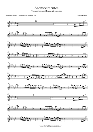 Marina Lima Acontecimentos score for Tenor Saxophone Soprano (Bb)