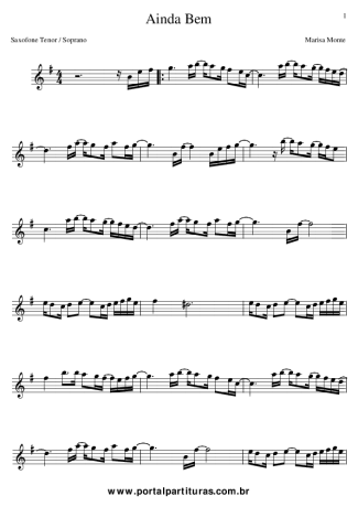 Marisa Monte Ainda Bem score for Tenor Saxophone Soprano (Bb)